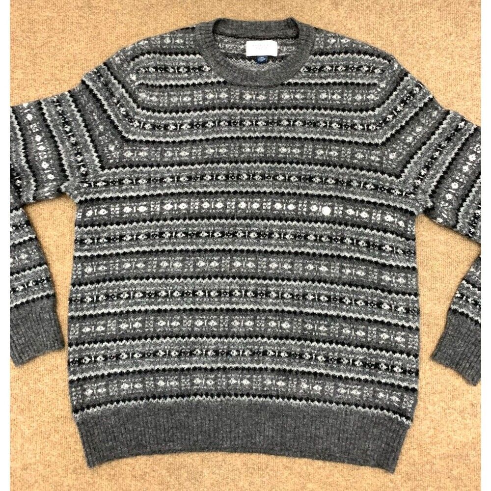 American Eagle Sweater Mens L Fair Isle Nordic Wool Cozy Cabin Crew Pullover